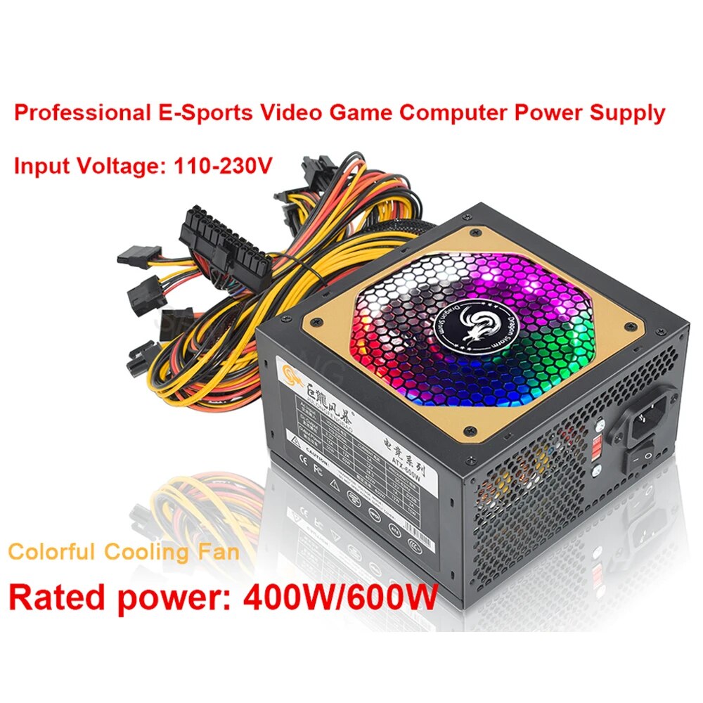 ATX 400W 600W 110-230V RGB 12V - Power Supply 750W ulasan dan harga
